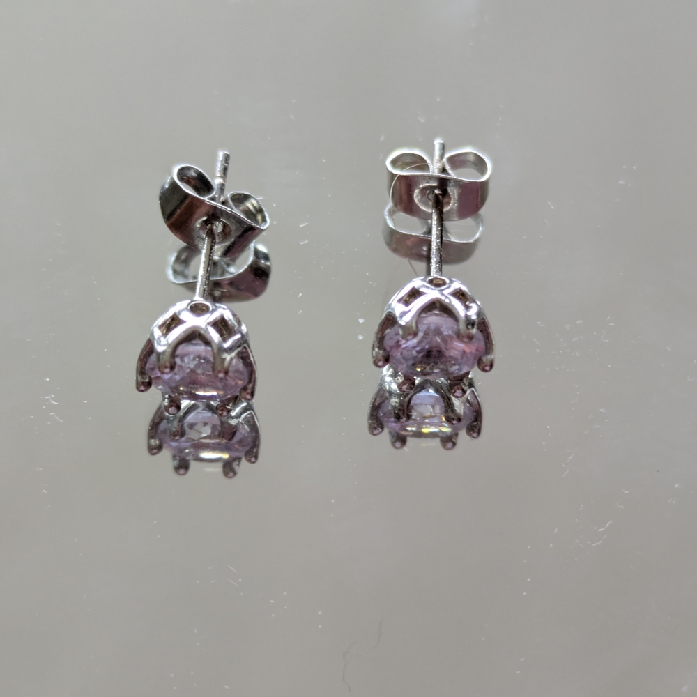 Elegant Silver and Purple Stud Earrings